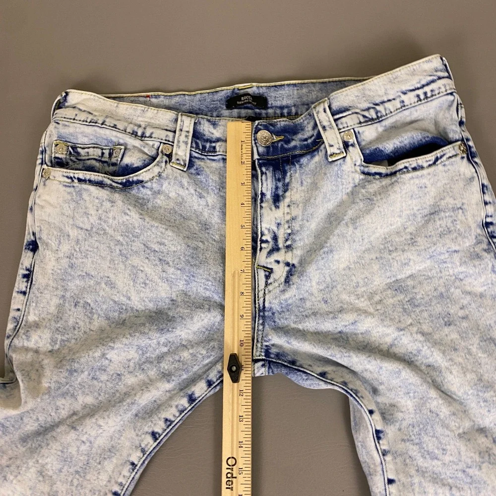 True Religion Rocco Relaxed Skinny Shorts Men's 40 Acid Wash Blue Denim Stretch